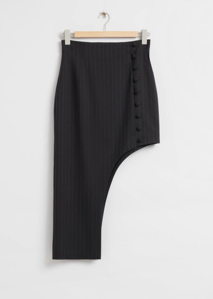 Other Stories Fitted Ayssemetric Pinstripe Skirt - Grey