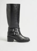Other Stories Biker Mid Calf Leather Boots - Black