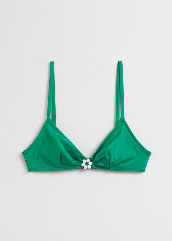 Other Stories Flower Adorned Bikini Top - Green