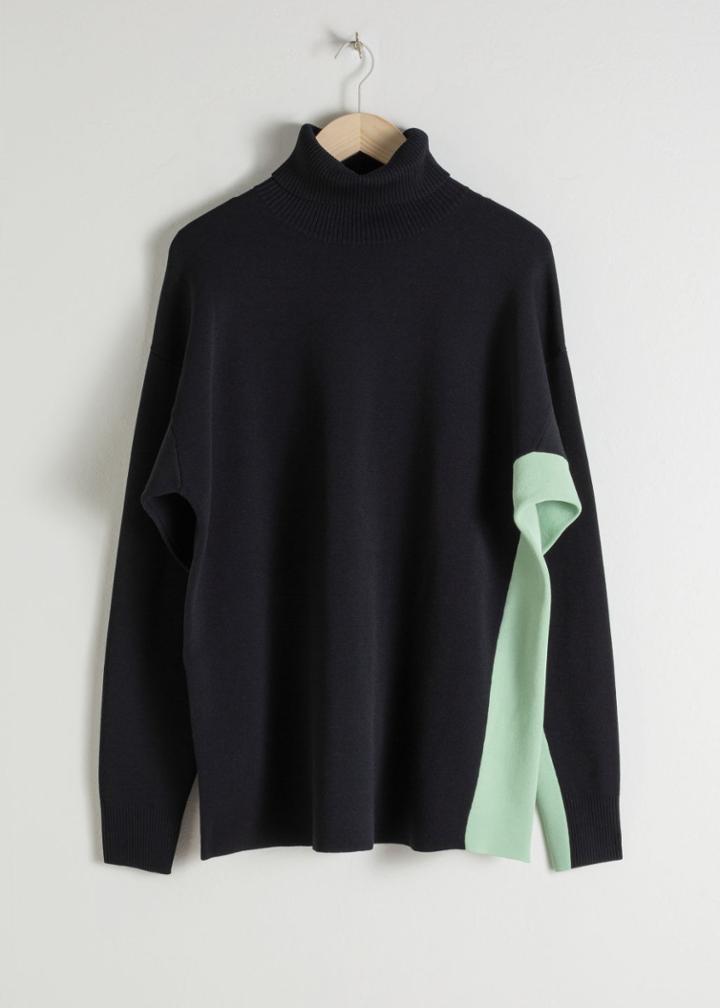 Other Stories Oversized Side Stripe Turtleneck - Black