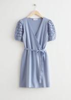 Other Stories Crochet Mini Wrap Dress - Blue
