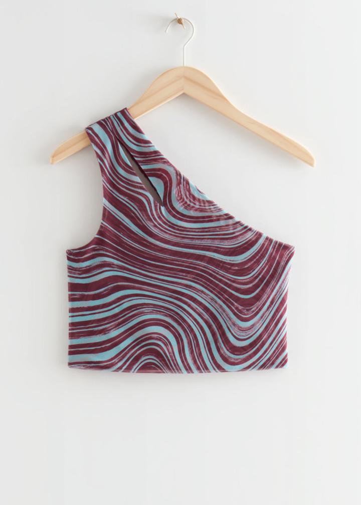 Other Stories Printed One-shoulder Crop Top - Turquoise