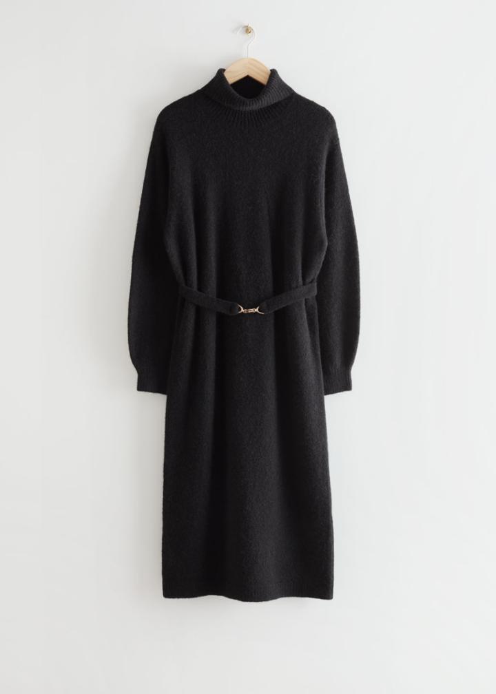 Other Stories Belted Turtleneck Midi Dress - Black