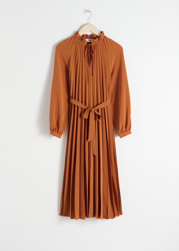 Other Stories Printed Pleated Midi Dress - Brown
