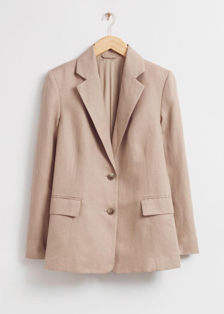 Other Stories Relaxed Single-breasted Silk Blazer - Beige