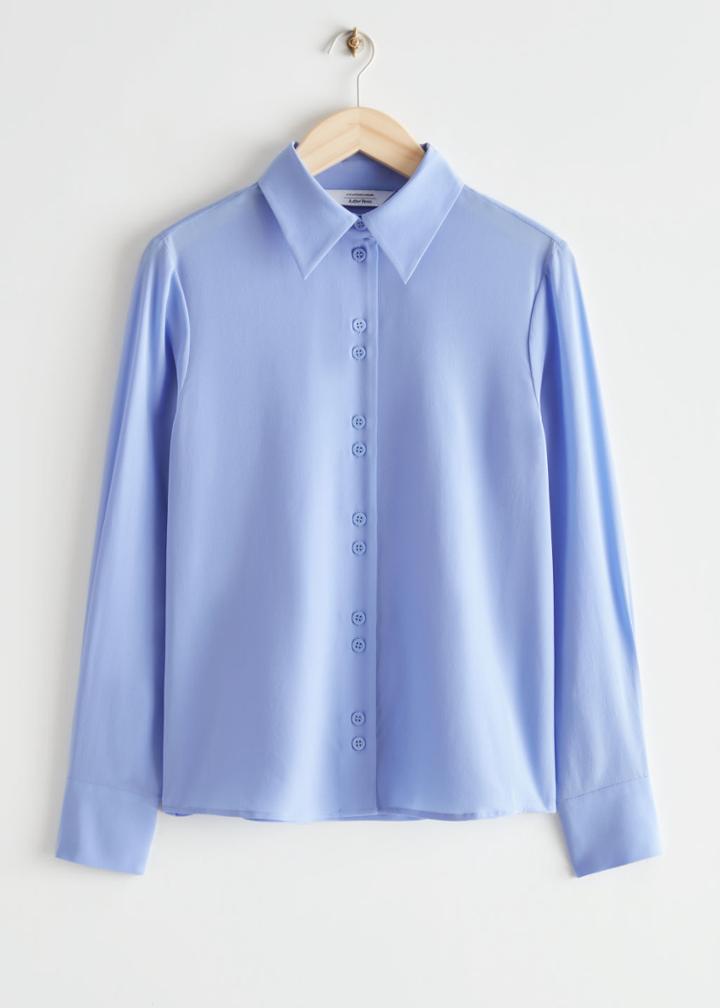 Other Stories Shell Button Silk Blouse - Blue