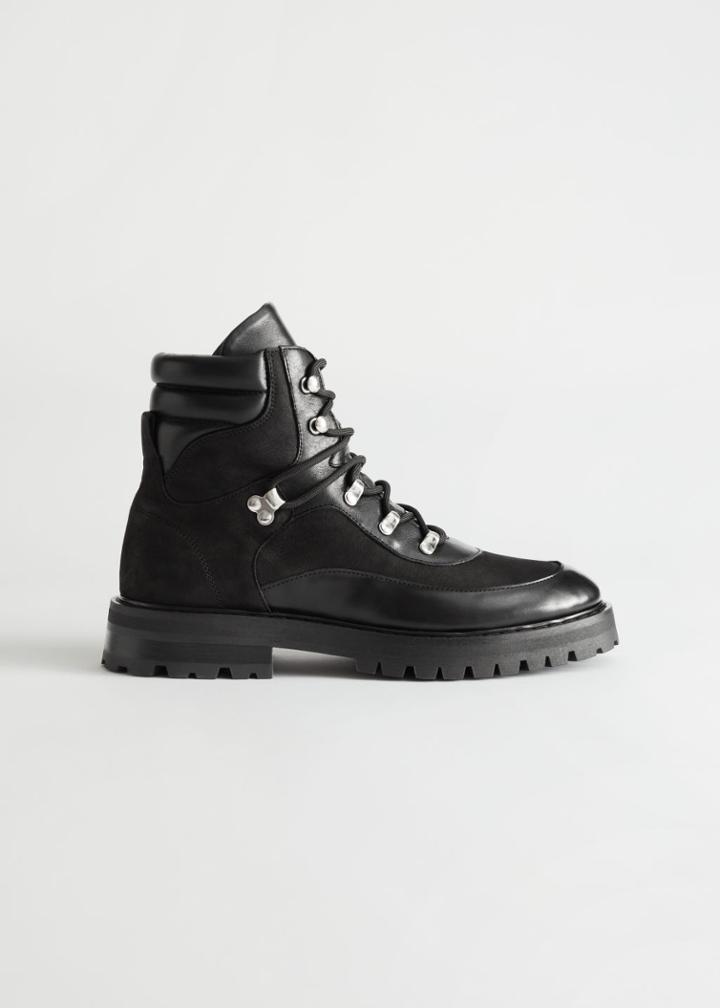 Other Stories Leather Lace-up Hiking Boots - Black