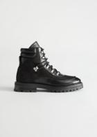 Other Stories Leather Lace-up Hiking Boots - Black