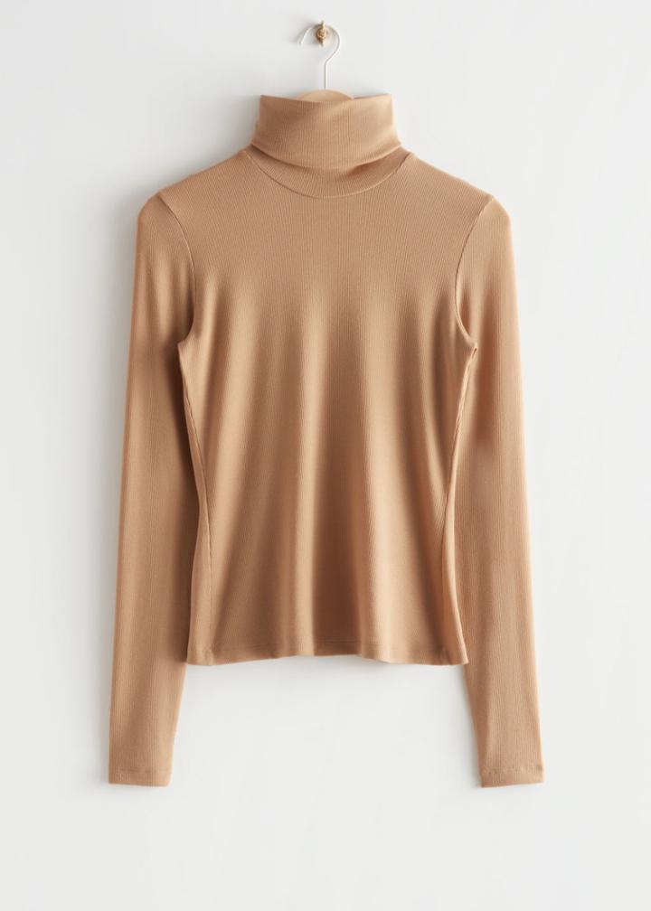 Other Stories Fitted Turtleneck Top - Beige