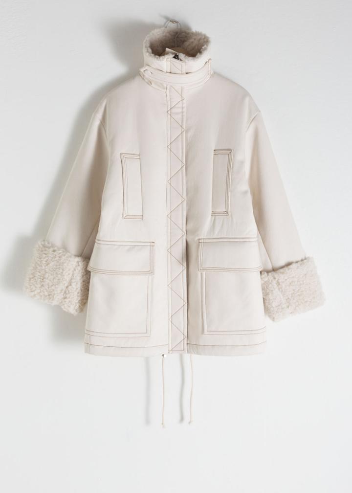 Other Stories Oversized Faux Shearling Parka - Beige