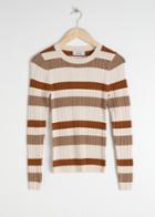 Other Stories Fitted Striped Rib Top - Beige