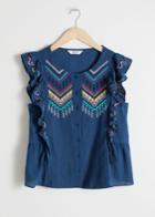 Other Stories Cotton Sleeveless Embroidered Blouse - Blue