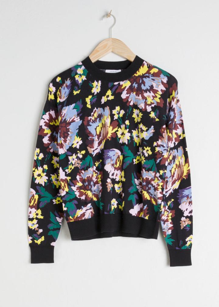 Other Stories Floral Cotton Knit Sweater - Black