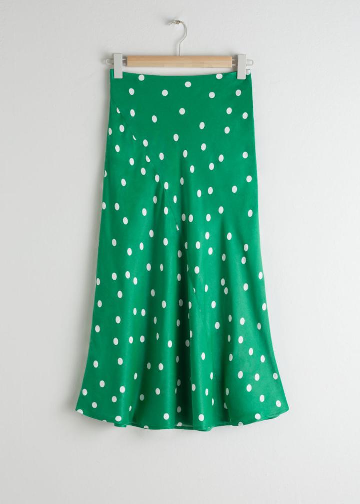 Other Stories Polka Dot Satin Midi Skirt - Green