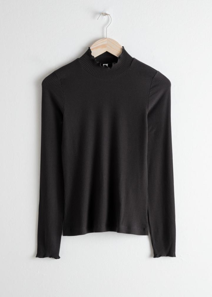 Other Stories Fitted Stretch Rib Mock Neck Top - Black