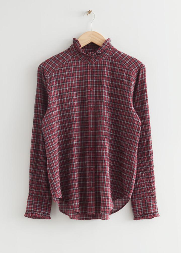 Other Stories Checked Wide Frill Shirt - Red