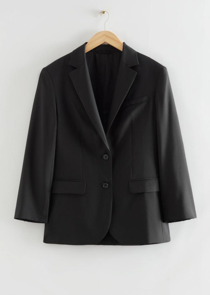 Other Stories Oversized Padded Shoulder Blazer - Black