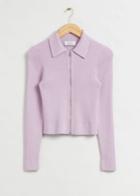 Other Stories Cropped Zip Front Ribbed Cardigan - Purple