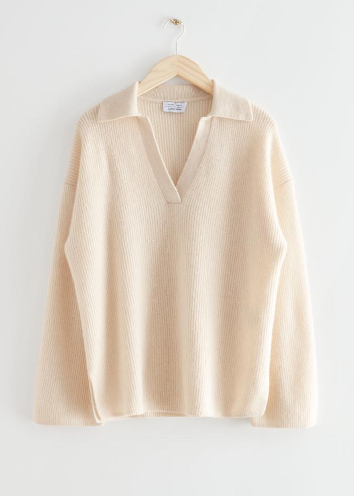 Other Stories Wool Knit Polo Sweater - Beige