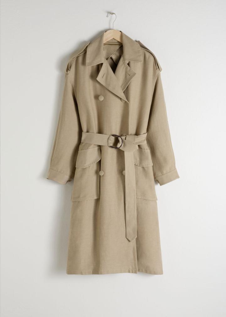 Other Stories Belted Linen Blend Trench Coat - Beige