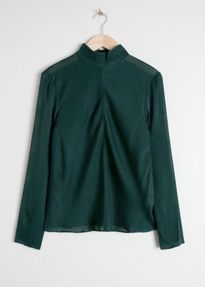 Other Stories Sheer Chevron Stripe Top - Green