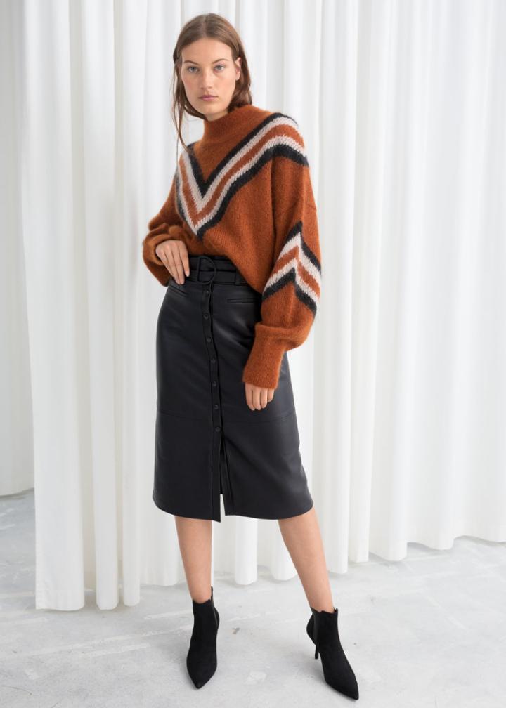 Other Stories Belted Leather Midi Skirt - Black