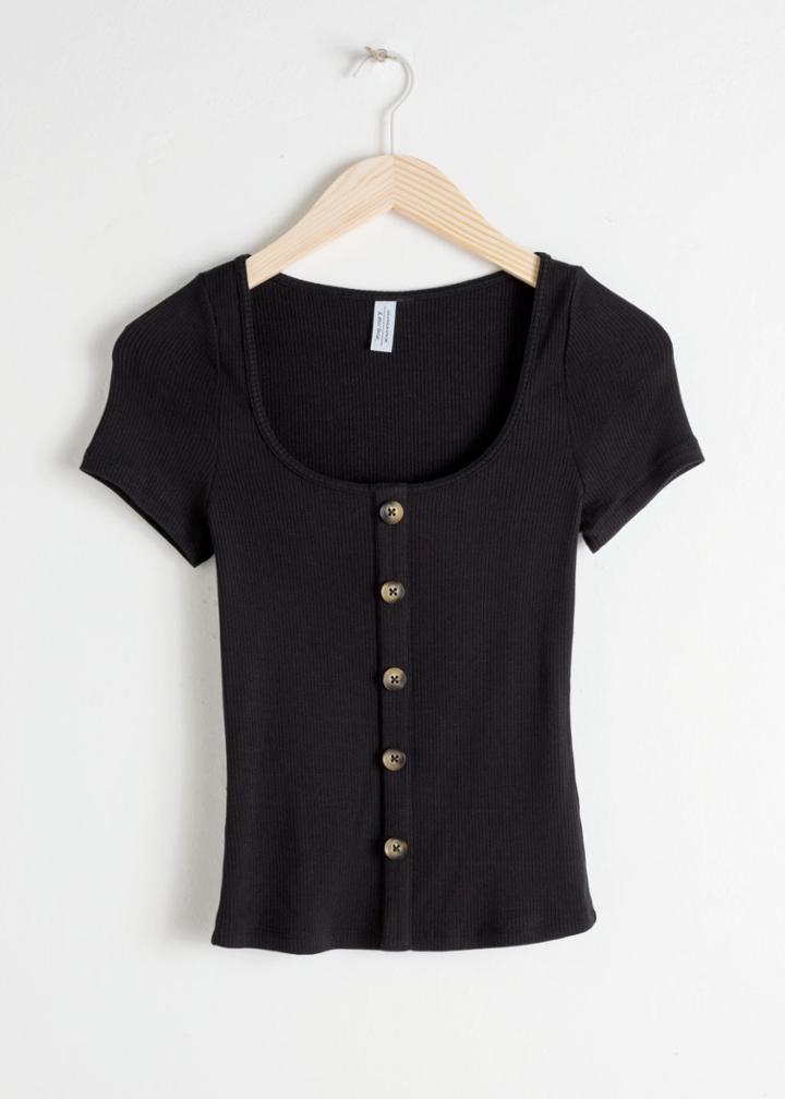 Other Stories Fitted Short Sleeve Top - Black