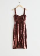 Other Stories Strappy Sequin Midi Dress - Beige