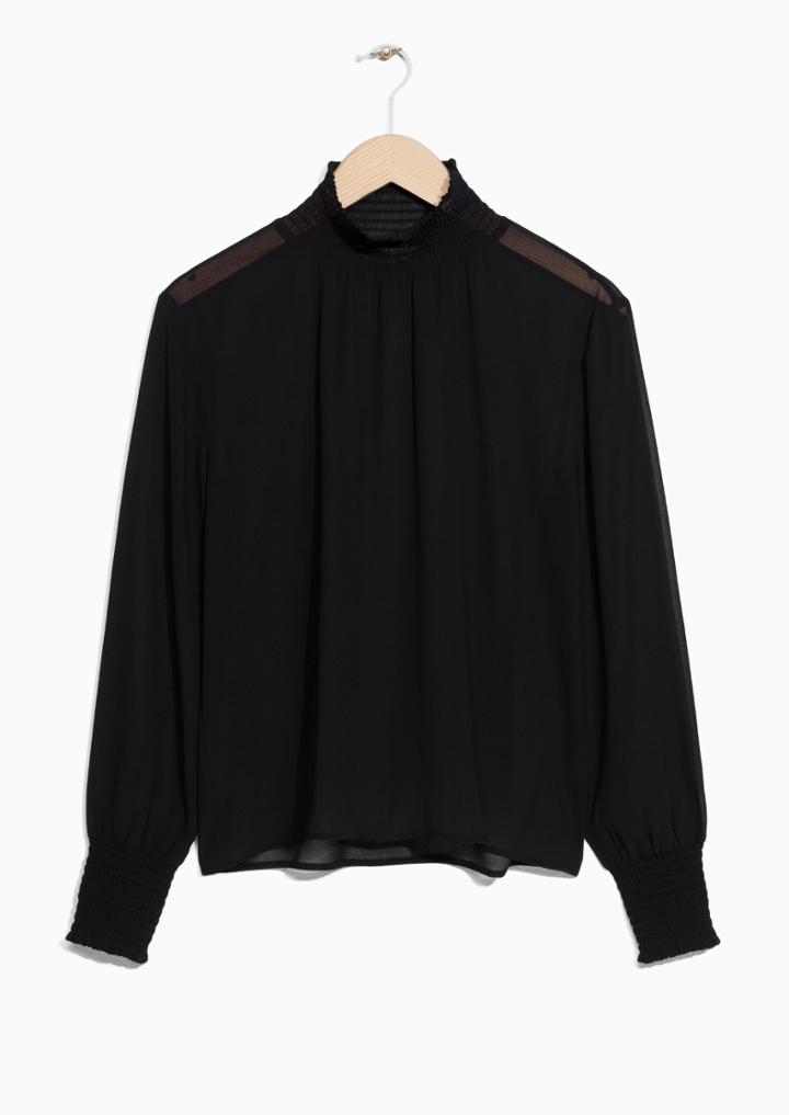 Other Stories Sheer Smocked Trim Top