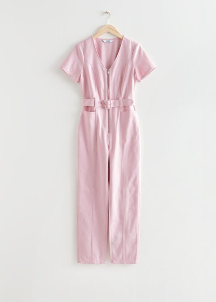Other Stories Belted V-cut Jumpsuit - Pink