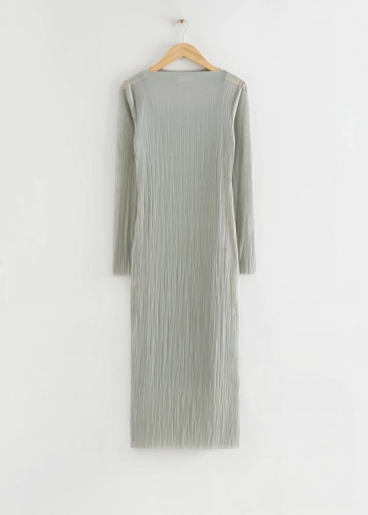 Other Stories Midi Mock Neck Mesh Dress - Green