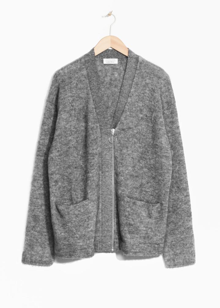 Other Stories Mohair & Wool Zip Cardigan - Grey