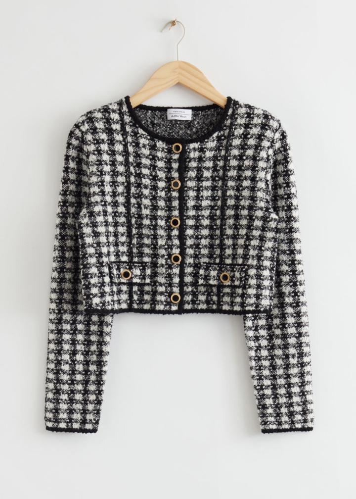 Other Stories Short Tweed Padded Shoulder Jacket - Black