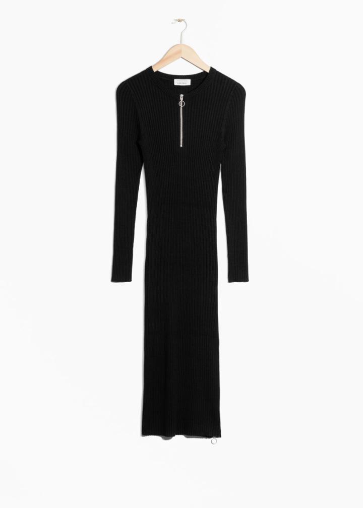 Other Stories Knit Zip Dress - Black