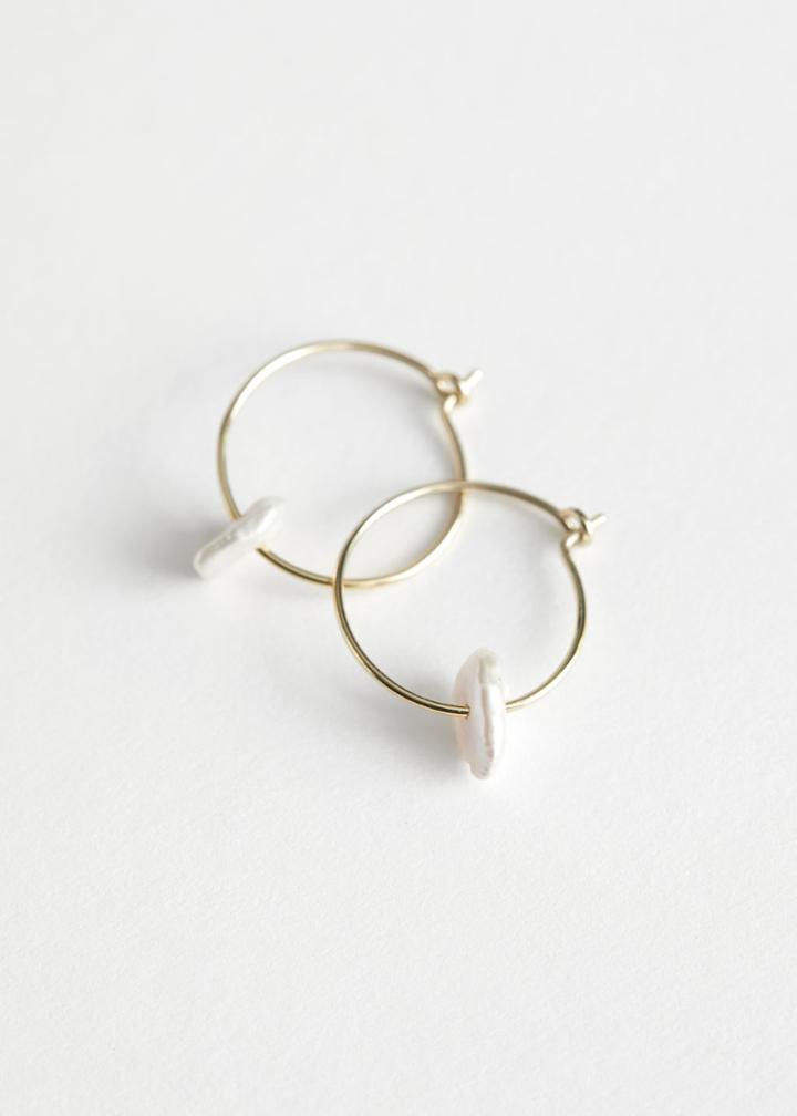 Other Stories Pearl Pendant Mini Hoop Earrings - White