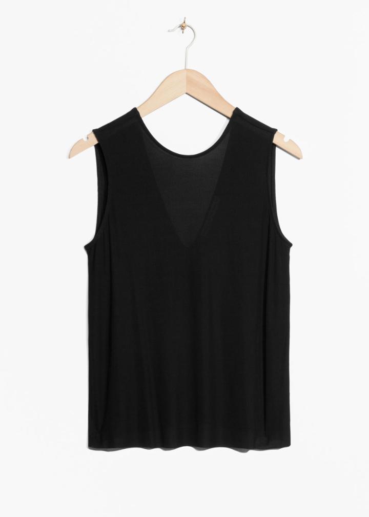 Other Stories Sheer Jersey Rib Top - Black