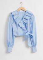 Other Stories Ruffle Neck Wrap Blouse - Blue