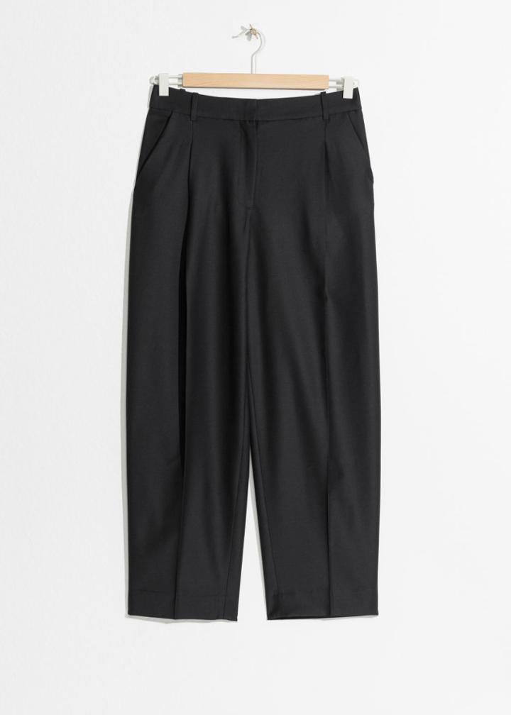Other Stories Cropped Wool Blend Trousers - Black