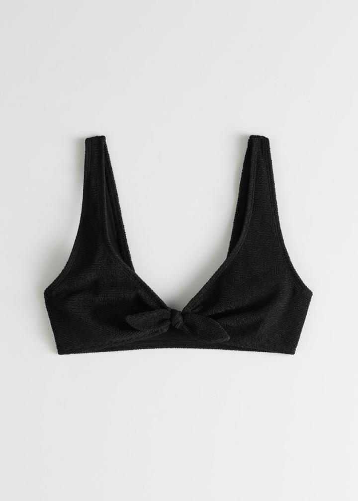 Other Stories Crepe Knot Tie Bikini Top - Black