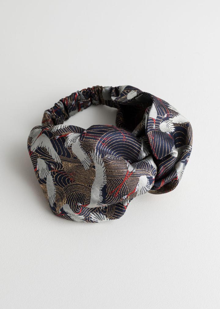 Other Stories Crane Print Brocade Hairband - Blue