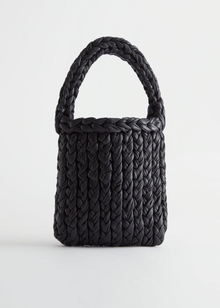 Other Stories Braided Leather Tote Bag - Black