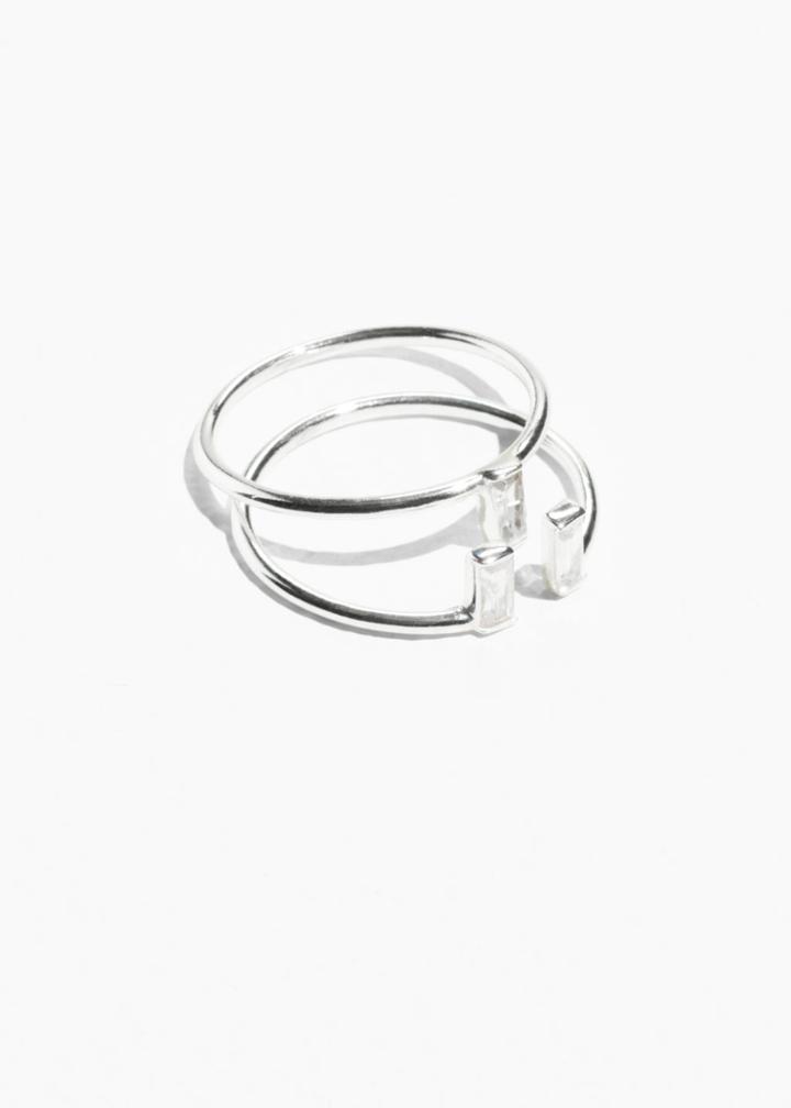 Other Stories Crystal Stacked Ring Set - Silver