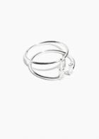 Other Stories Crystal Stacked Ring Set - Silver