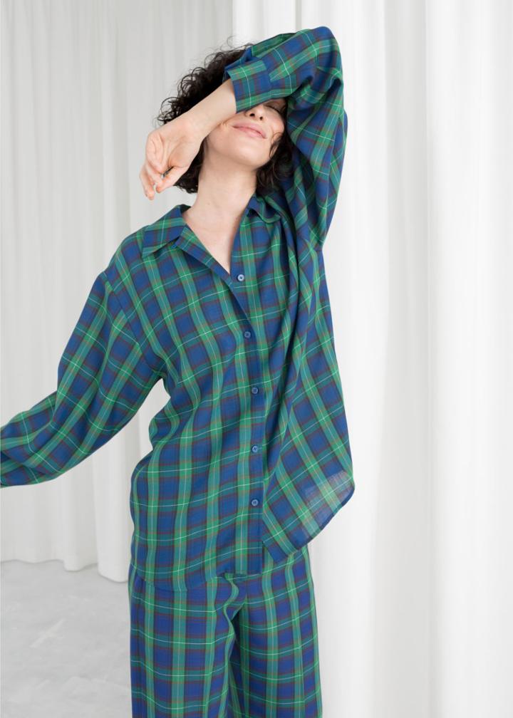 Other Stories Wool Blend Plaid Shirt - Green