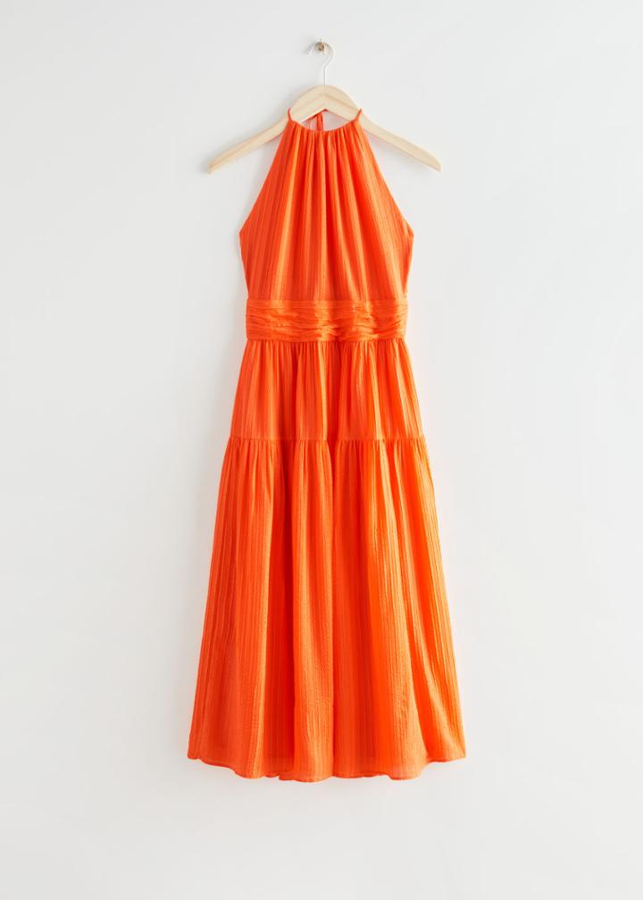 Other Stories Mulberry Silk Halter Midi Dress - Orange