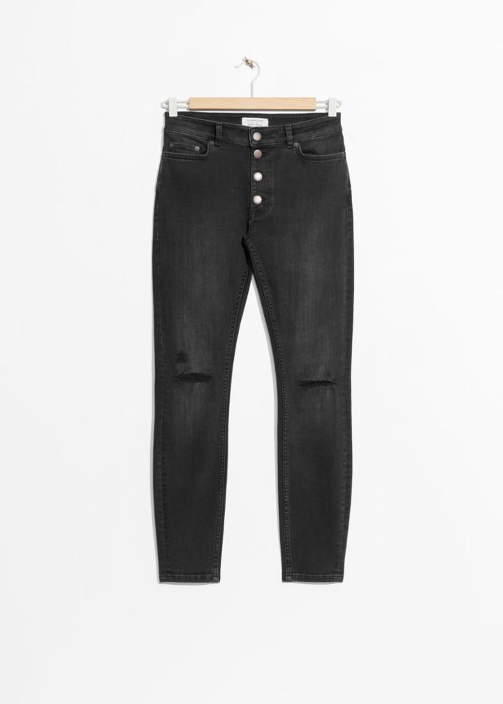 Other Stories Ultra Slim Fit Button Fly Denim - Black