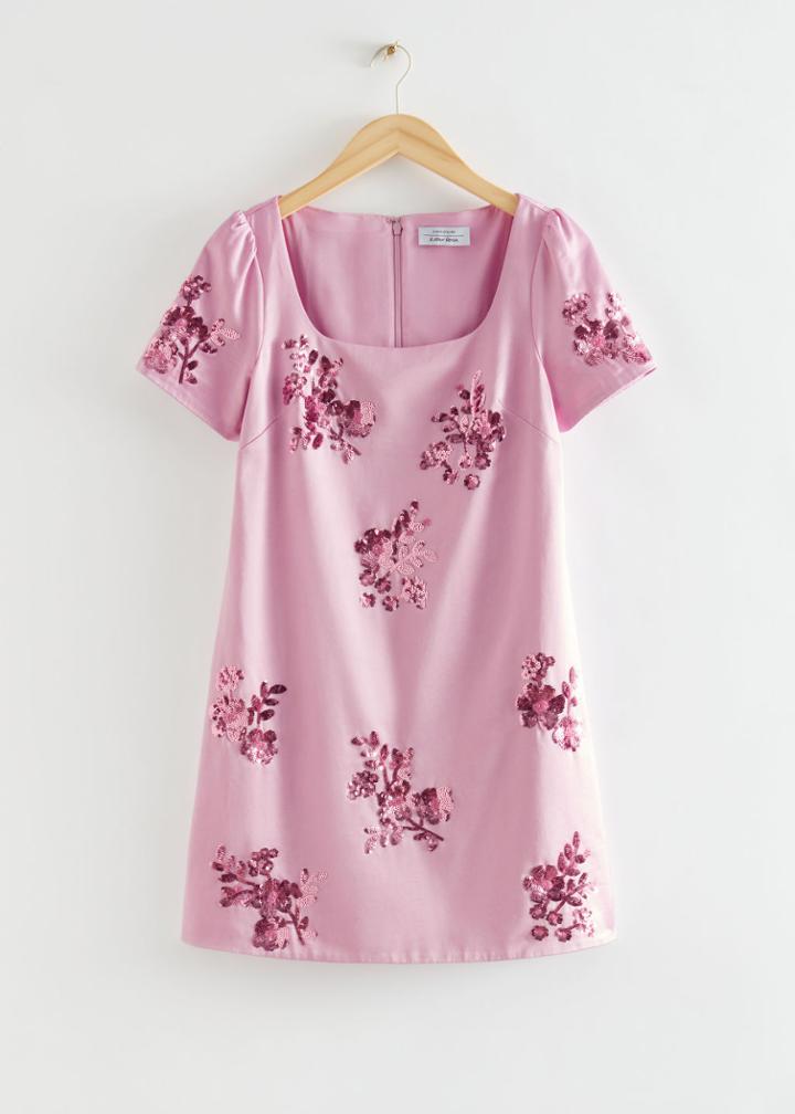 Other Stories Sequin Embroidered Mini Dress - Pink
