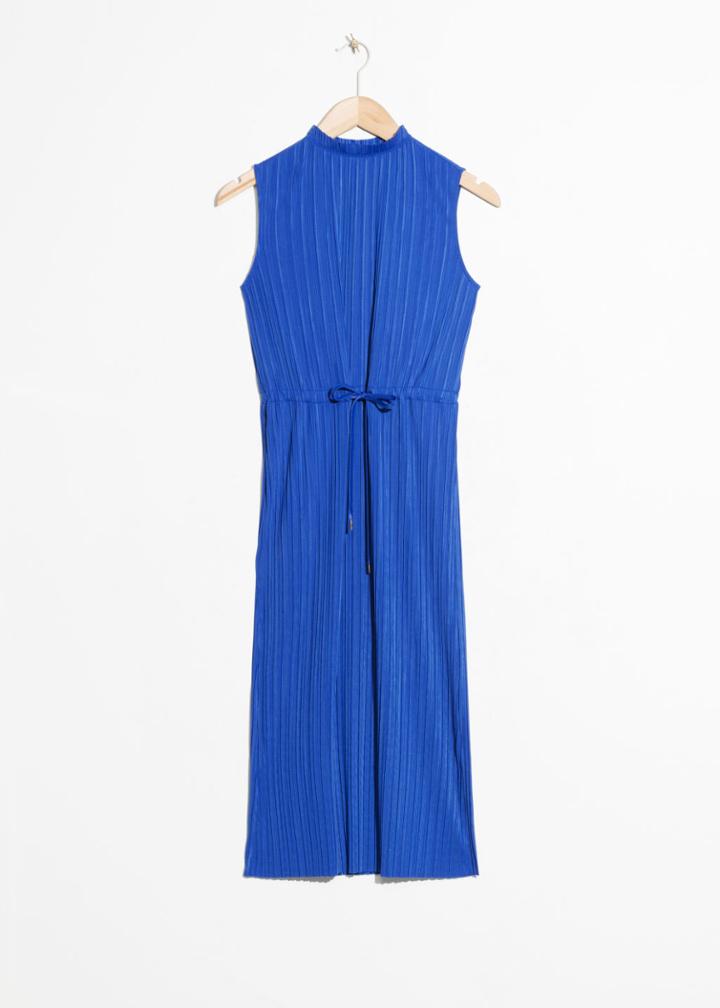 Other Stories Pliss Pleated Midi Dress - Blue