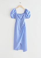 Other Stories Fitted Puff Sleeve Midi Dress - Blue