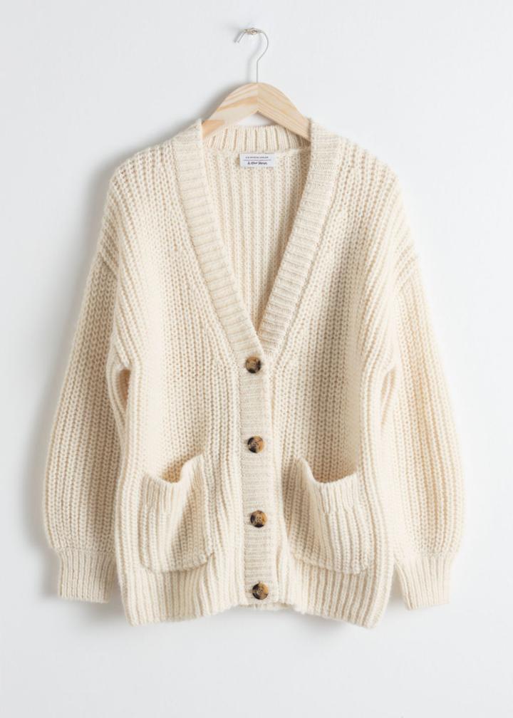 Other Stories Overzied Rib Knit Cardigan - White